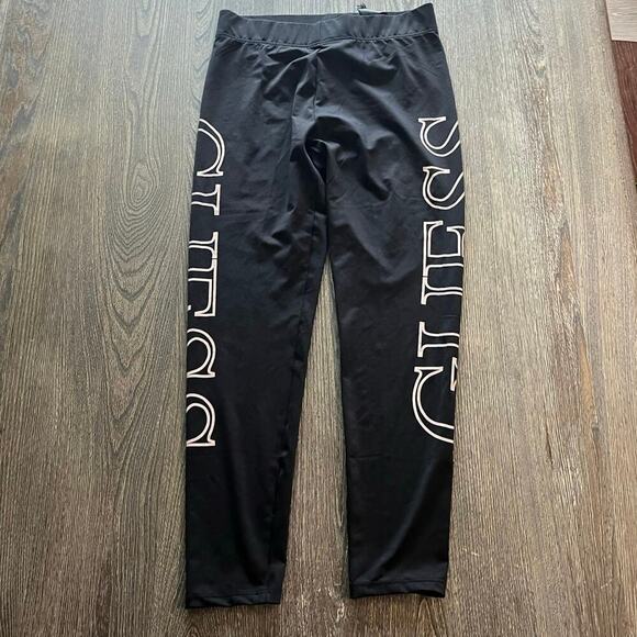 NWOT Guess Crop Leggings High Rise Elastic Waist Pull-On Logo Print Black Size M - Picture 1 of 10